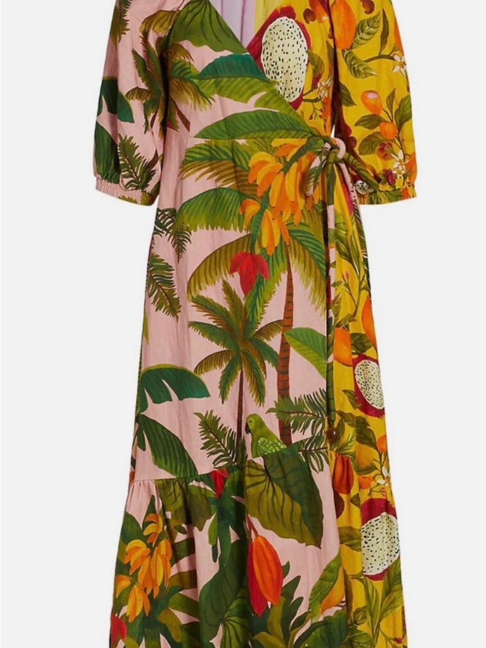 FARM Rio Yellow, Pink & Green Tropical Fruit Wrap Maxi Dress 🥭 - Picture 15 of 16